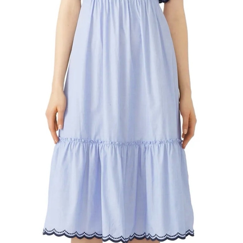 Kate Spade Blue Daisy Floral Embroidered Flounce Midi Patio Dress Size S